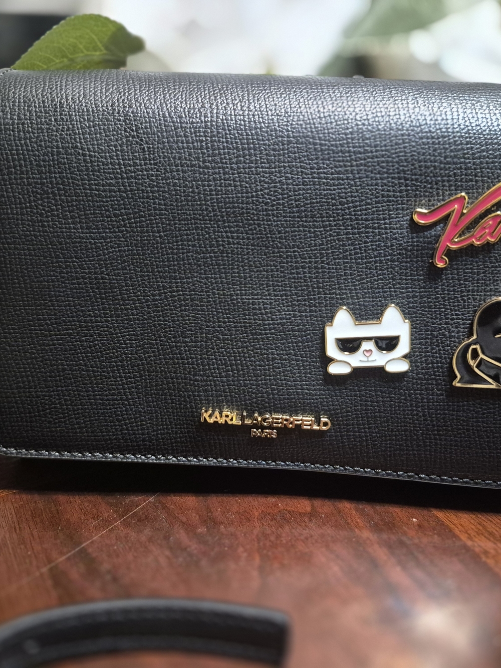 Karl Lagerfeld Black Leather Crossbody bag with Enamel Charms